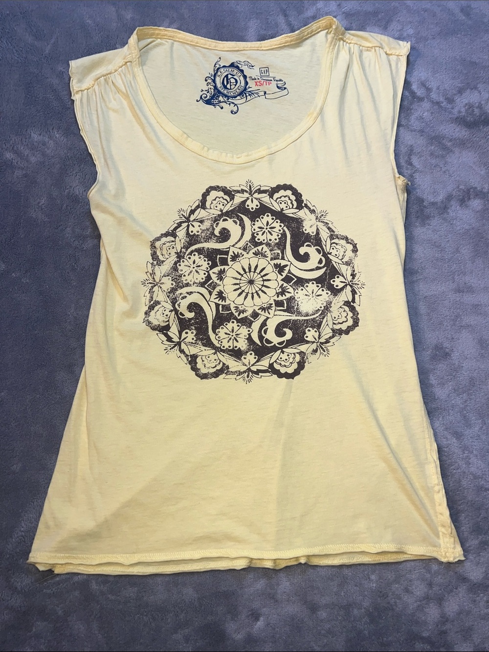 GAP Pale Yellow Tank Top with Dark Medallion Print